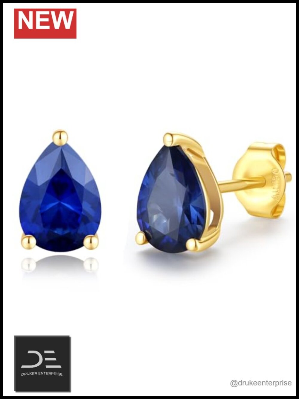 14k Solid Yellow Gold Pear Sapphire Stud Earrings 1.6cttw Prong Set Gift